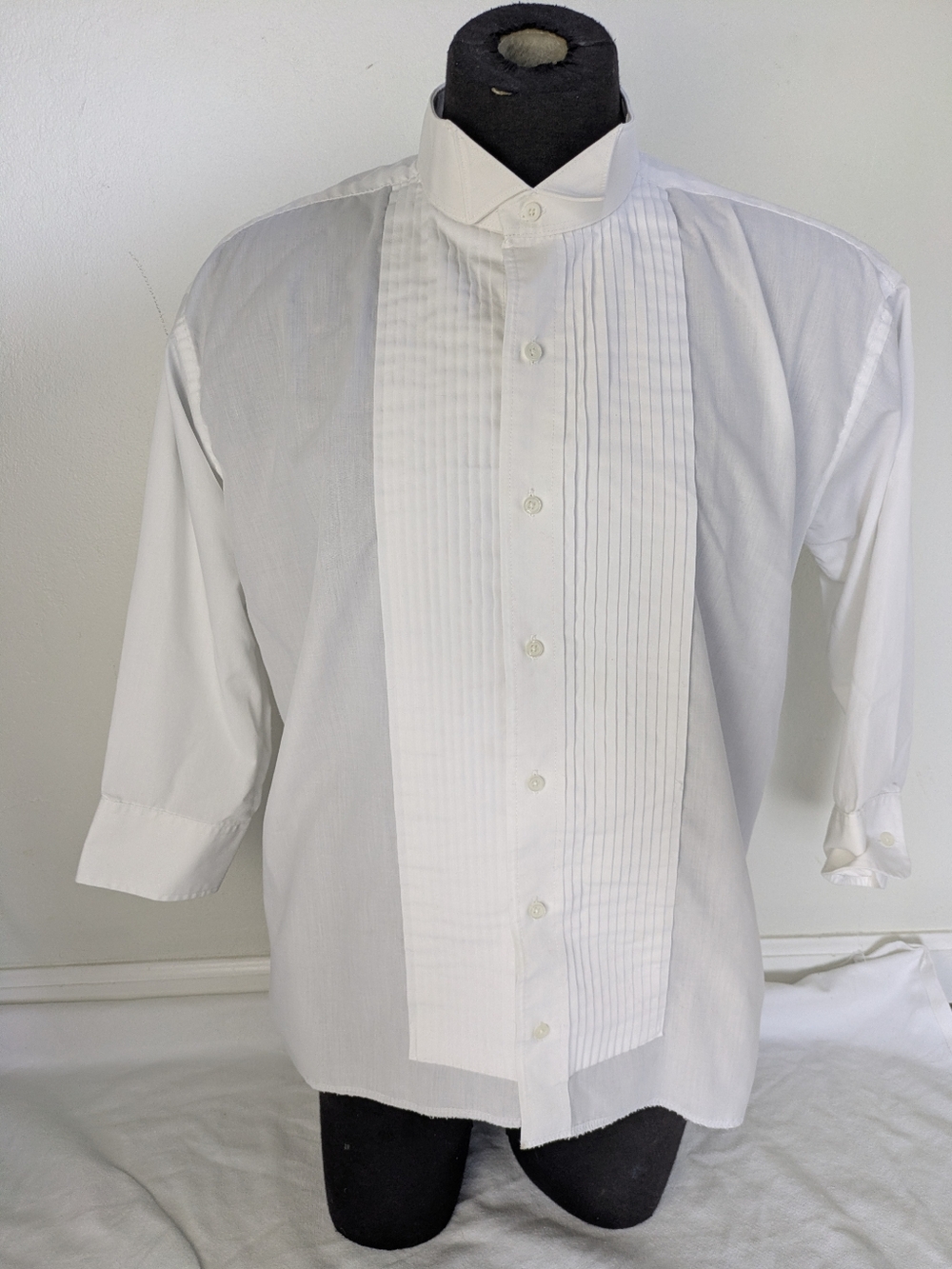 White Pleated Dress Tux Shirt Neil Allyn XL 3/4 Sleeve